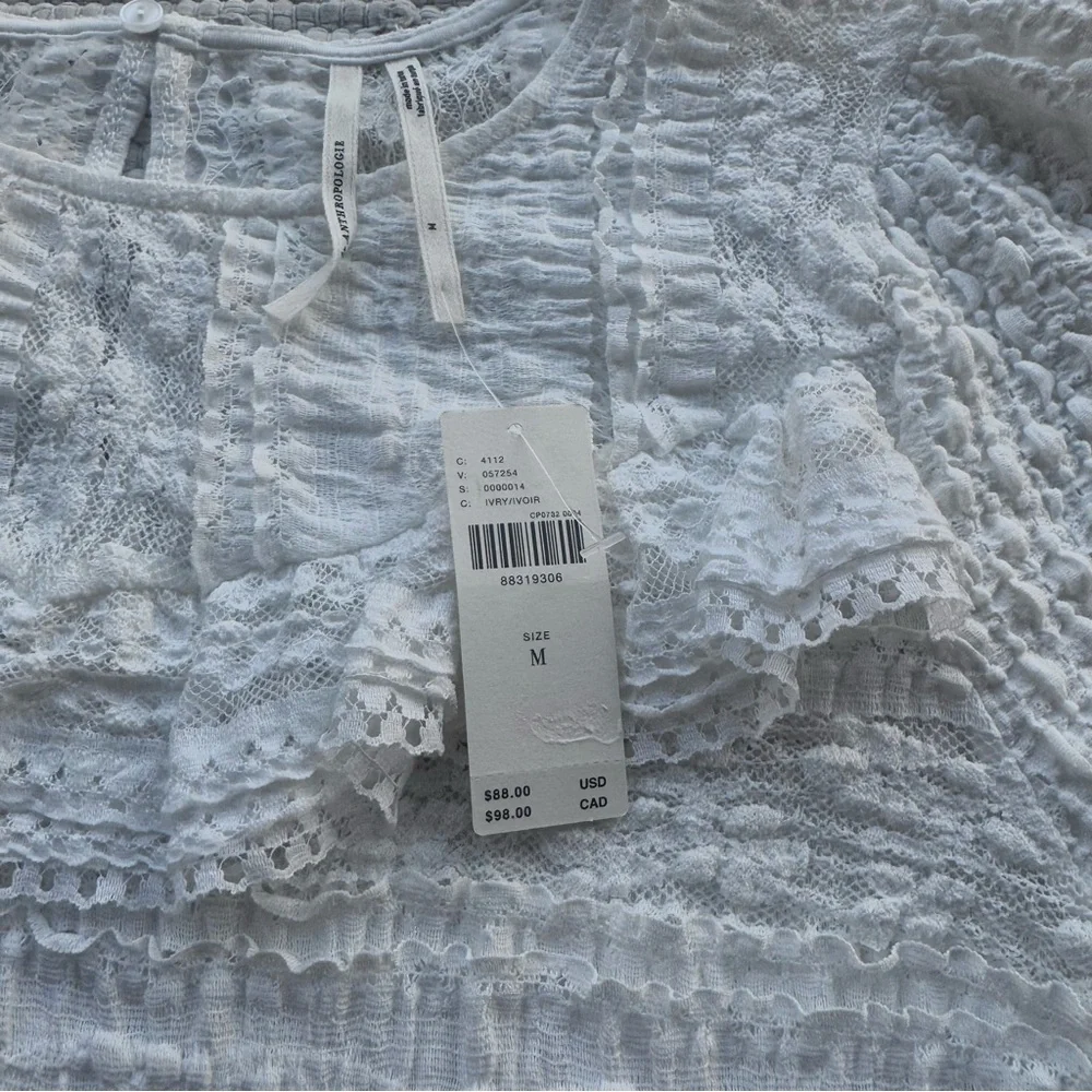 Anthro Lace Ruffle Blouse White Boho Romantic Top M NWT